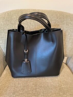 Classic Black Leather Tote with Double Handles